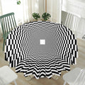Black And White Tunnel Illusion Print Waterproof Round Tablecloth