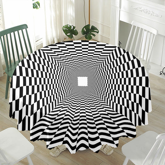 Black And White Tunnel Illusion Print Waterproof Round Tablecloth