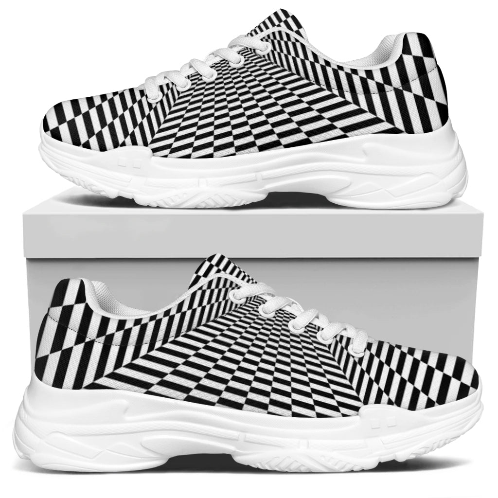 Black And White Tunnel Illusion Print White Chunky Shoes