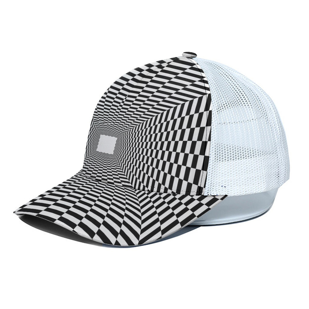 Black And White Tunnel Illusion Print White Mesh Trucker Cap