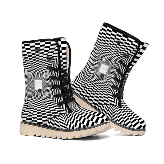 Black And White Tunnel Illusion Print Winter Boots