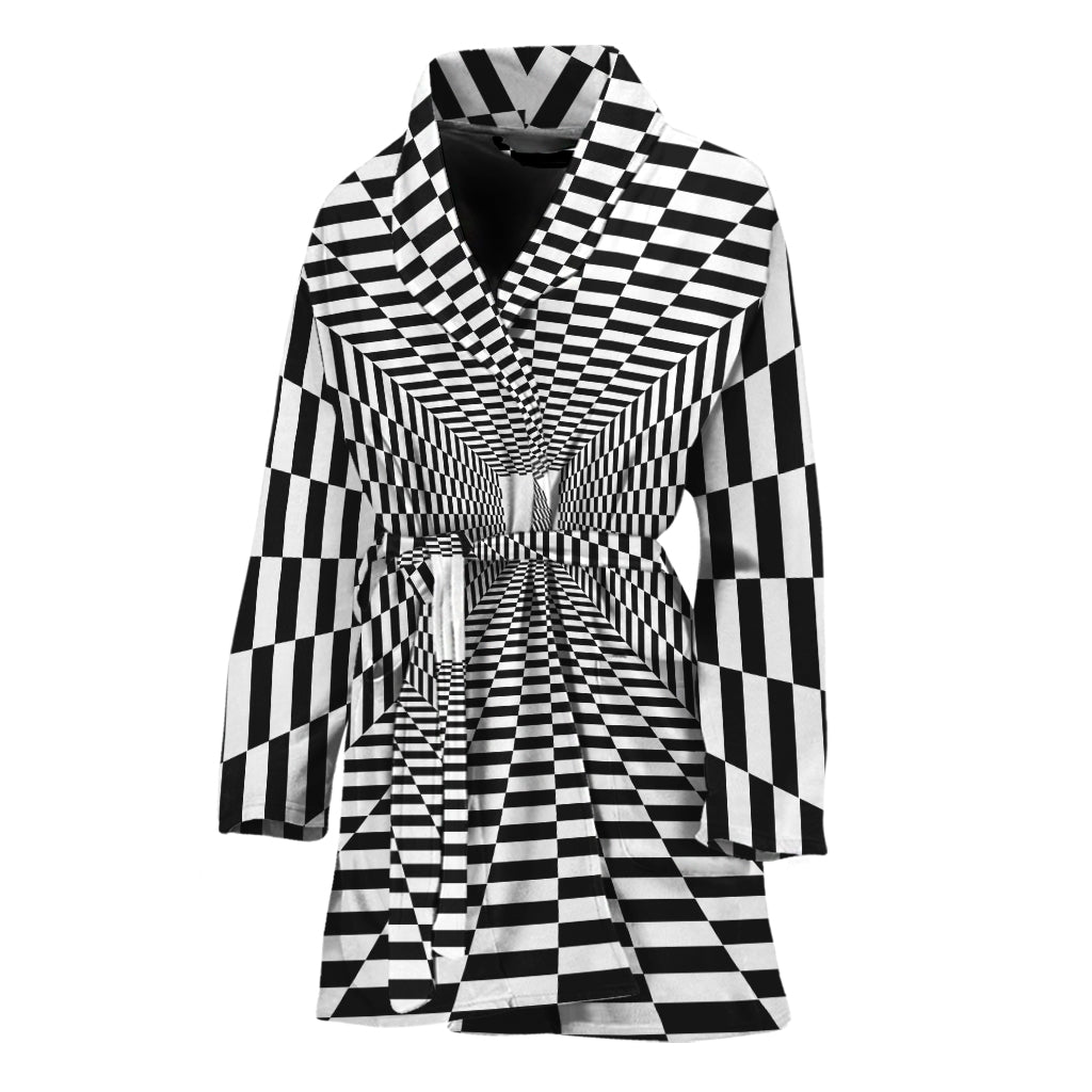 Black And White Tunnel Illusion Print Women's Bathrobe