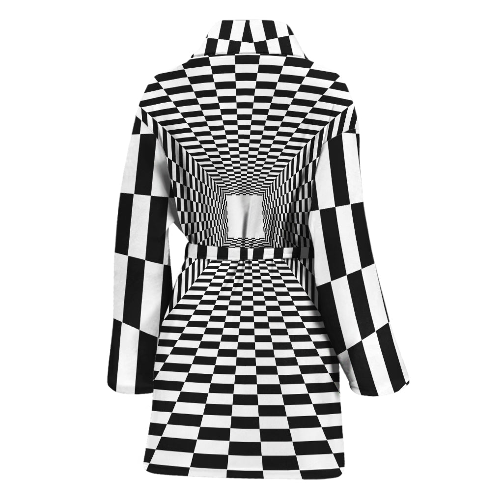 Black And White Tunnel Illusion Print Women's Bathrobe