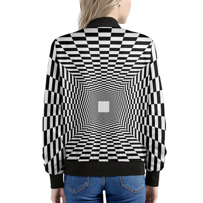 Black And White Tunnel Illusion Print Women's Bomber Jacket