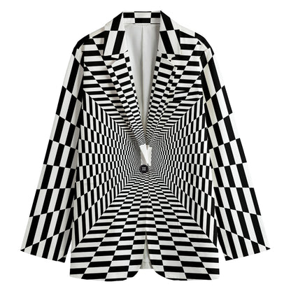 Black And White Tunnel Illusion Print Women's Cotton Blazer
