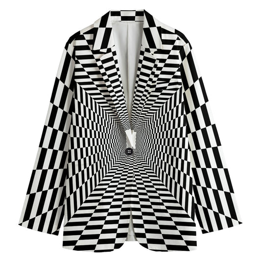 Black And White Tunnel Illusion Print Women's Cotton Blazer