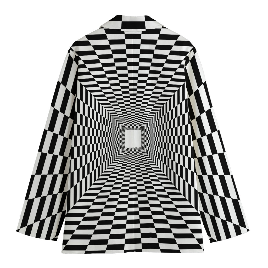 Black And White Tunnel Illusion Print Women's Cotton Blazer