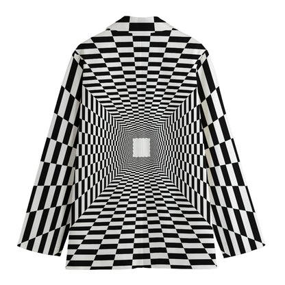 Black And White Tunnel Illusion Print Women's Cotton Blazer