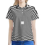 Black And White Tunnel Illusion Print Women's Polo Shirt