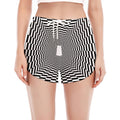 Black And White Tunnel Illusion Print Women's Split Running Shorts