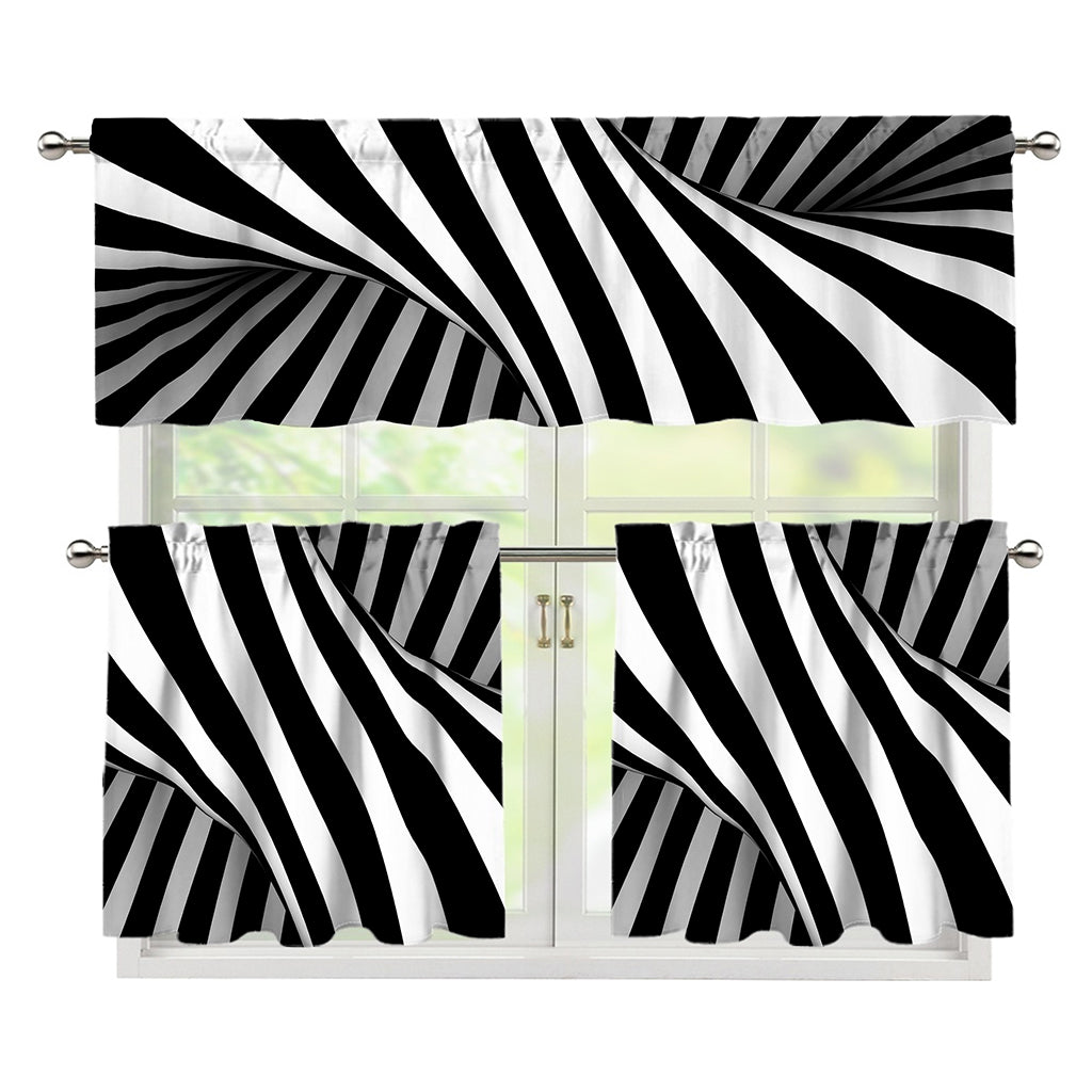 Black And White Twist Illusion Print 3 Piece Kitchen Curtains