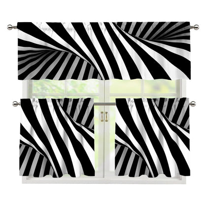 Black And White Twist Illusion Print 3 Piece Kitchen Curtains