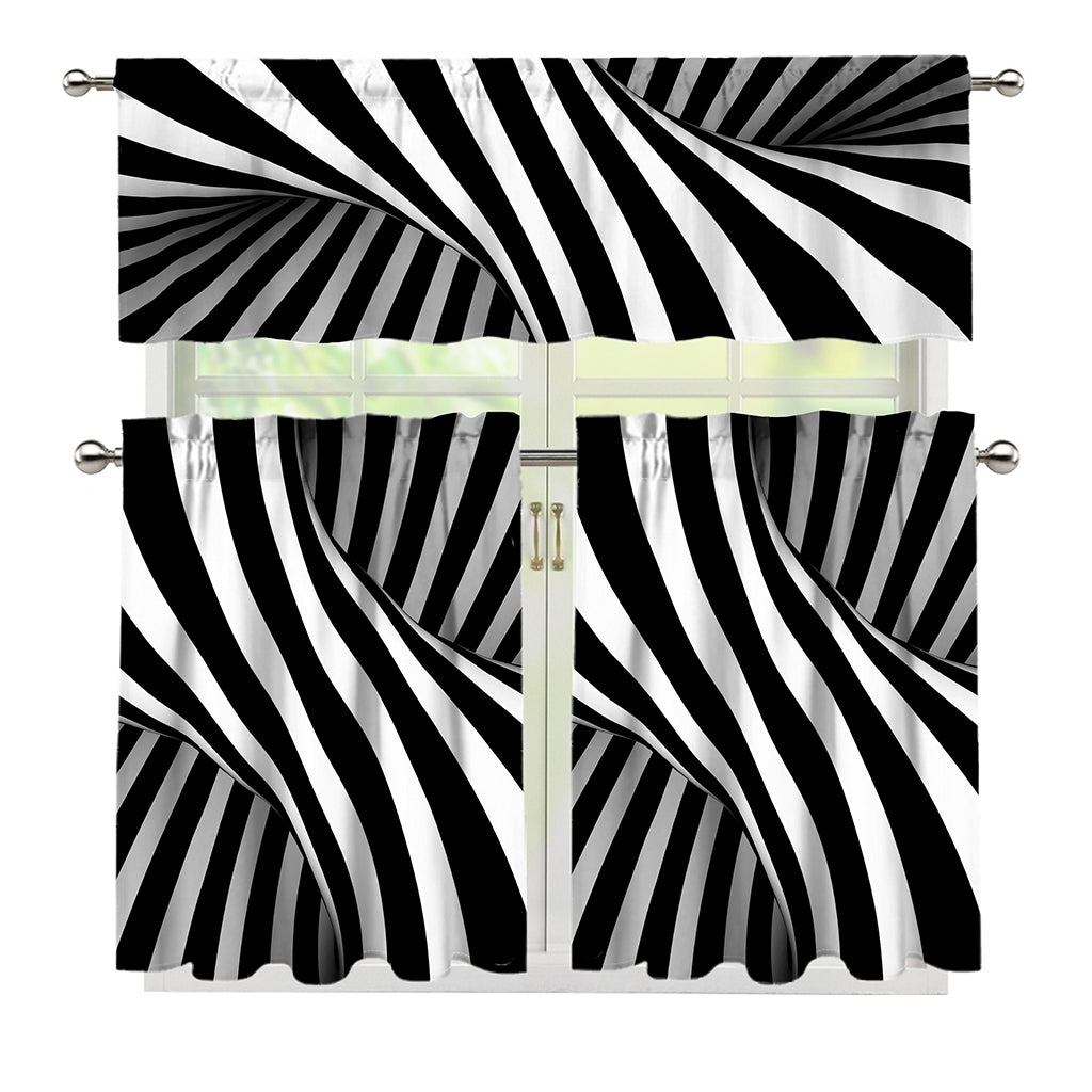 Black And White Twist Illusion Print 3 Piece Kitchen Curtains