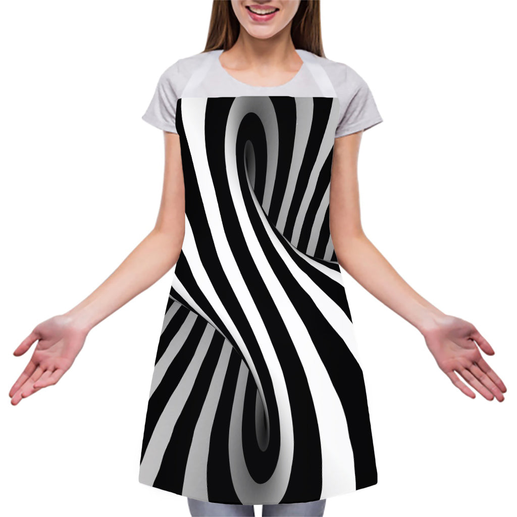 Black And White Twist Illusion Print Adjustable Apron