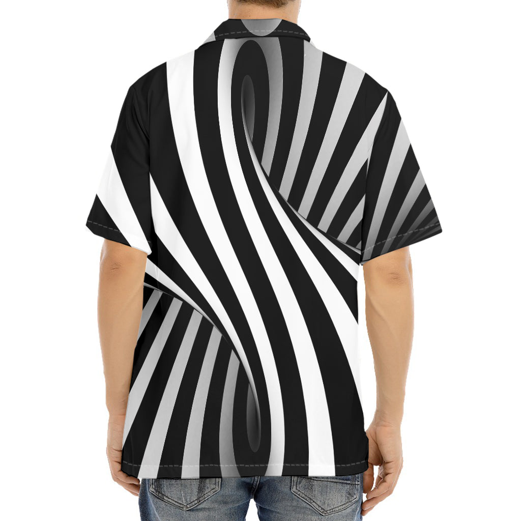 Black And White Twist Illusion Print Aloha Shirt
