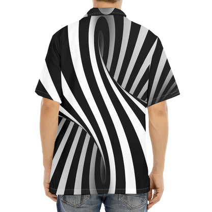 Black And White Twist Illusion Print Aloha Shirt