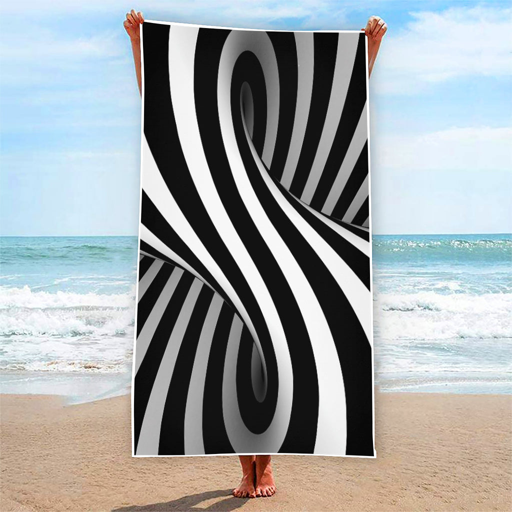 Black And White Twist Illusion Print Beach Towel