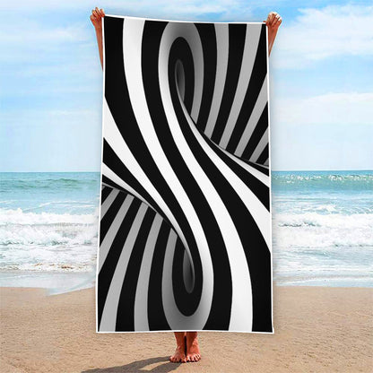 Black And White Twist Illusion Print Beach Towel