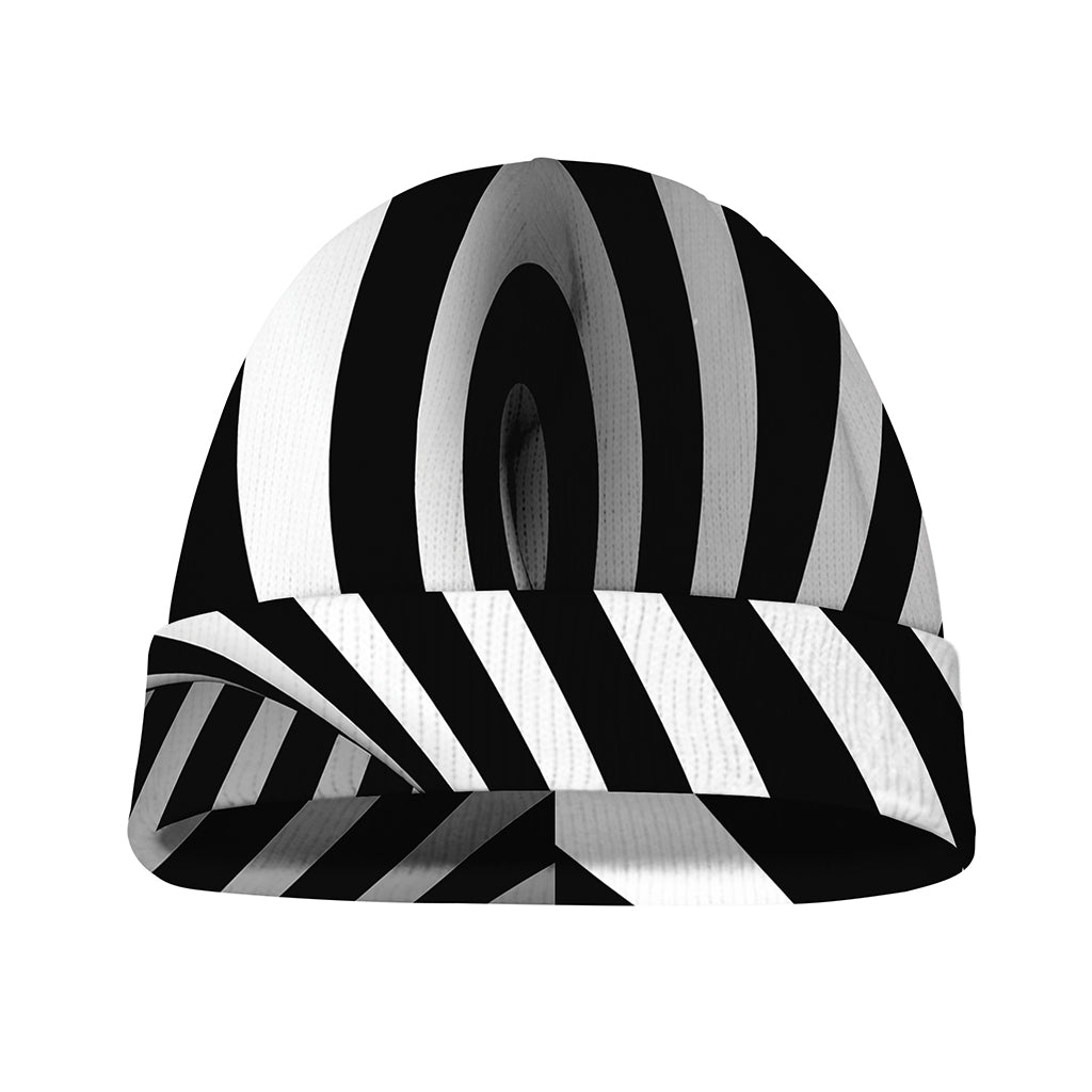 Black And White Twist Illusion Print Beanie