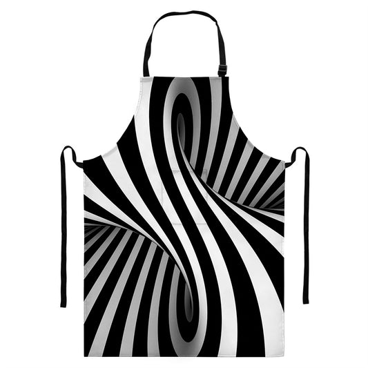 Black And White Twist Illusion Print Bib Apron With Pocket