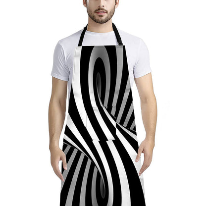 Black And White Twist Illusion Print Bib Apron With Pocket