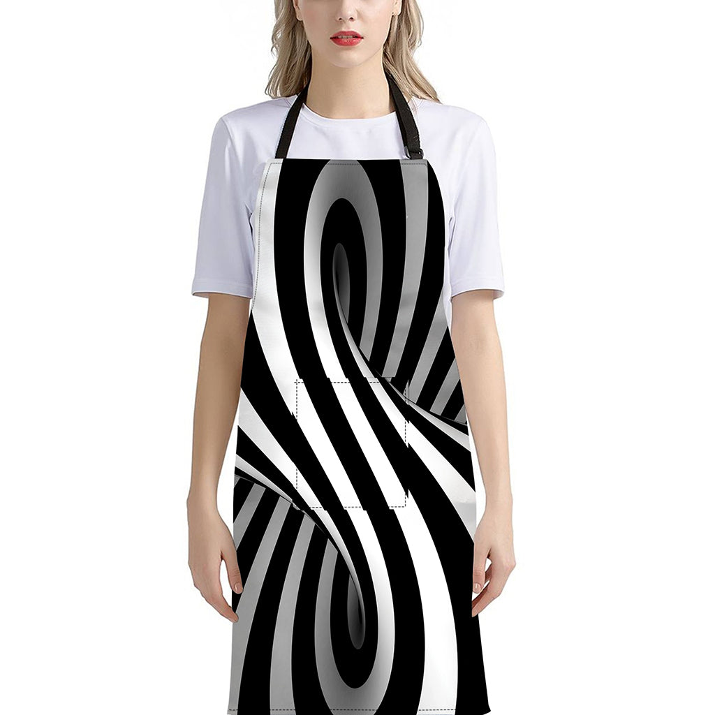 Black And White Twist Illusion Print Bib Apron With Pocket