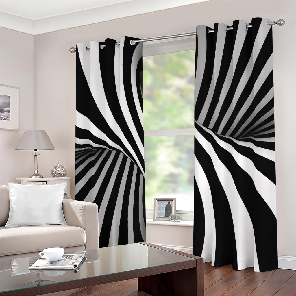 Black And White Twist Illusion Print Blackout Grommet Curtains