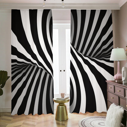 Black And White Twist Illusion Print Blackout Pencil Pleat Curtains