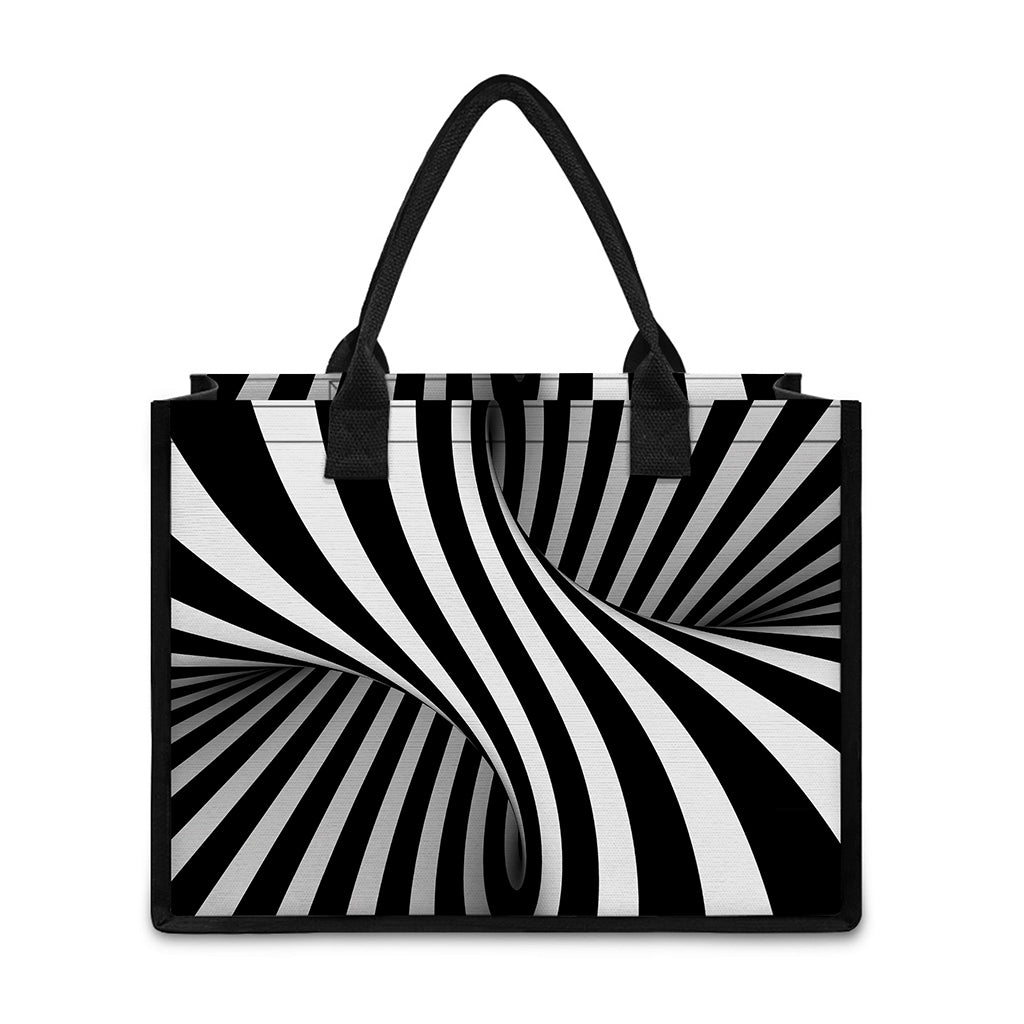 Black And White Twist Illusion Print Canvas Tote Bag