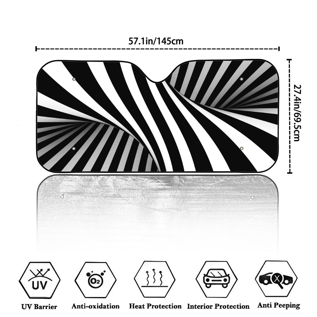 Black And White Twist Illusion Print Car Windshield Sun Shade