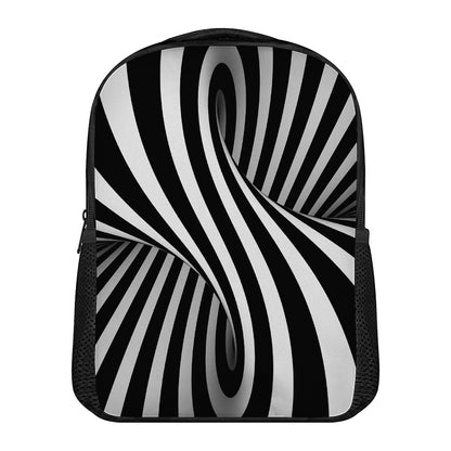 Black And White Twist Illusion Print Casual Backpack