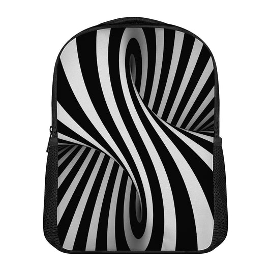 Black And White Twist Illusion Print Casual Backpack