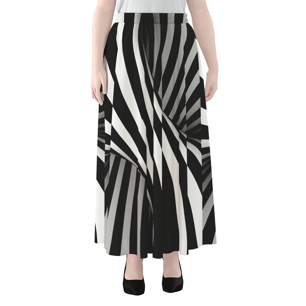 Black And White Twist Illusion Print Chiffon Maxi Skirt