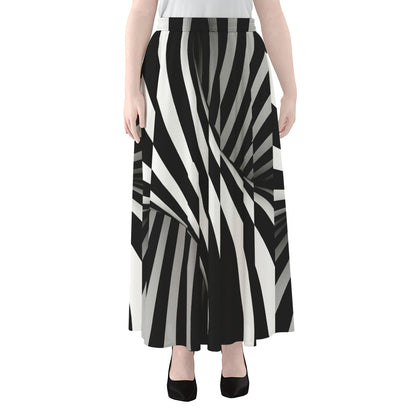Black And White Twist Illusion Print Chiffon Maxi Skirt