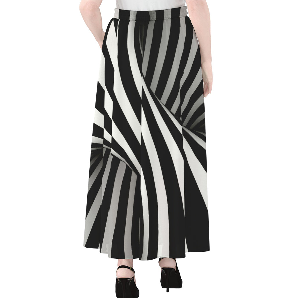 Black And White Twist Illusion Print Chiffon Maxi Skirt