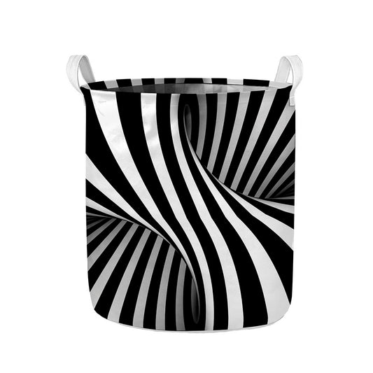 Black And White Twist Illusion Print Collapsible Laundry Basket