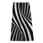 Black And White Twist Illusion Print Cotton Front Slit Maxi Skirt