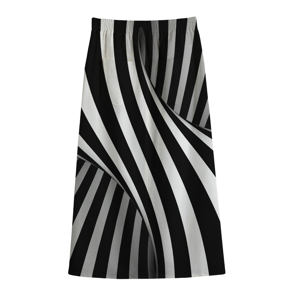 Black And White Twist Illusion Print Cotton Front Slit Maxi Skirt