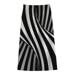 Black And White Twist Illusion Print Cotton Front Slit Maxi Skirt