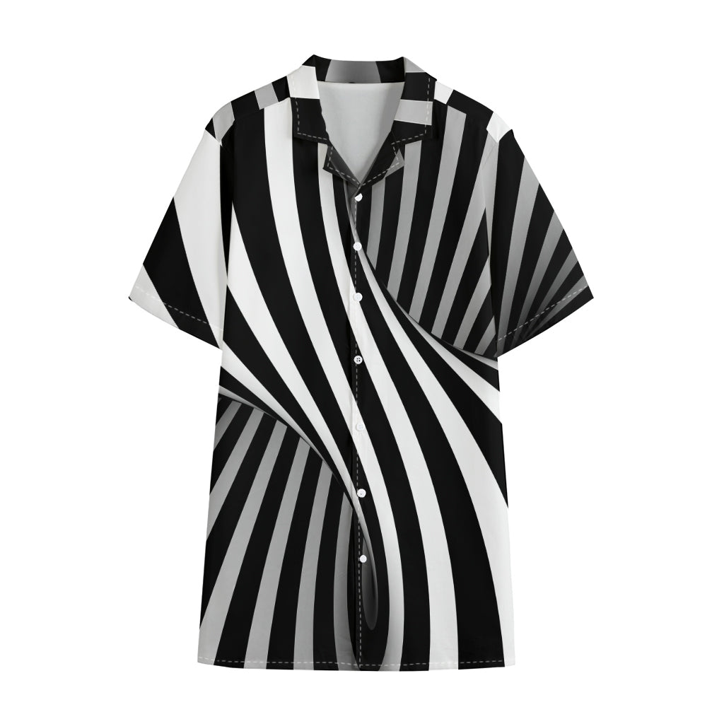 Black And White Twist Illusion Print Cotton Hawaiian Shirt
