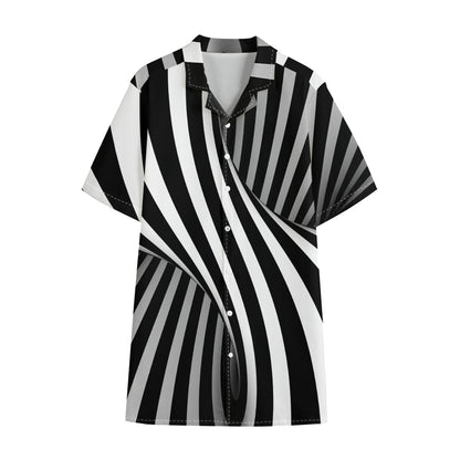 Black And White Twist Illusion Print Cotton Hawaiian Shirt