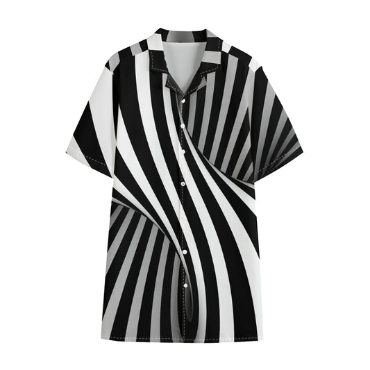 Black And White Twist Illusion Print Cotton Hawaiian Shirt