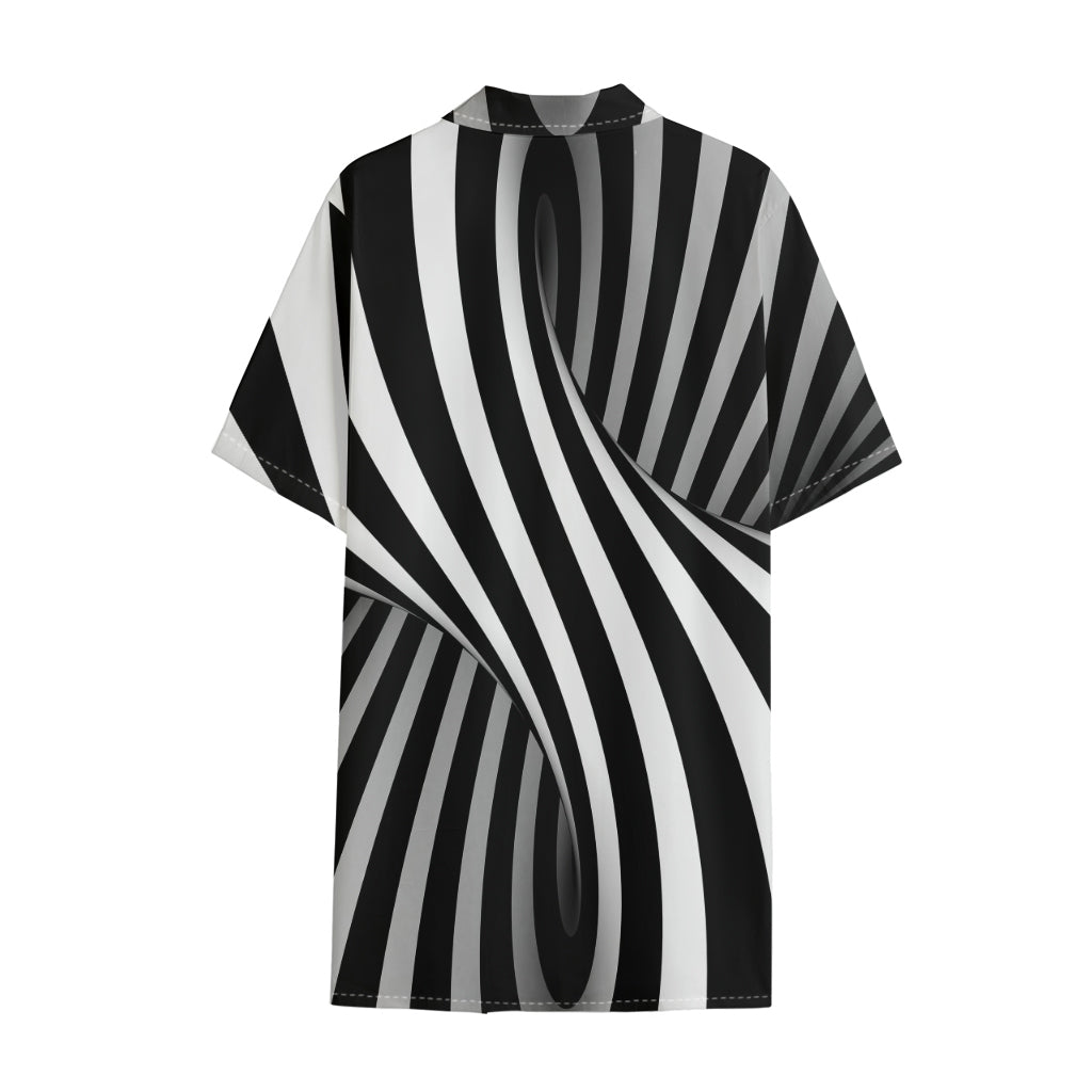 Black And White Twist Illusion Print Cotton Hawaiian Shirt