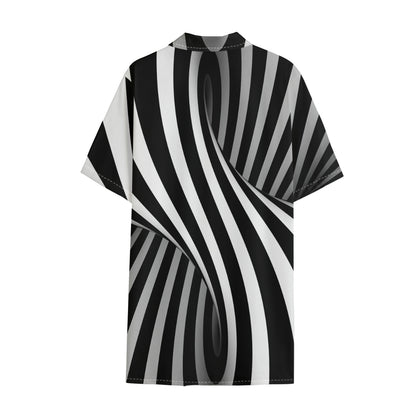 Black And White Twist Illusion Print Cotton Hawaiian Shirt