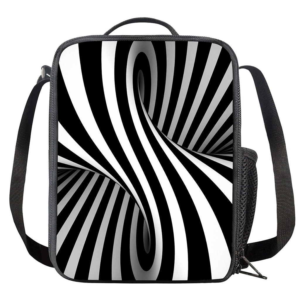 Black And White Twist Illusion Print Crossbody Lunch Bag