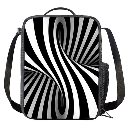 Black And White Twist Illusion Print Crossbody Lunch Bag