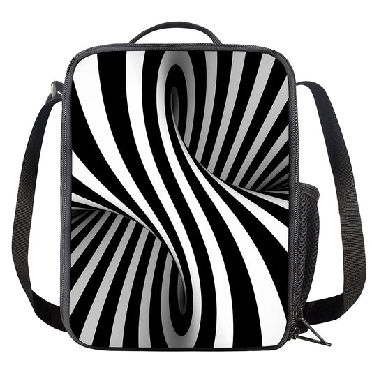 Black And White Twist Illusion Print Crossbody Lunch Bag