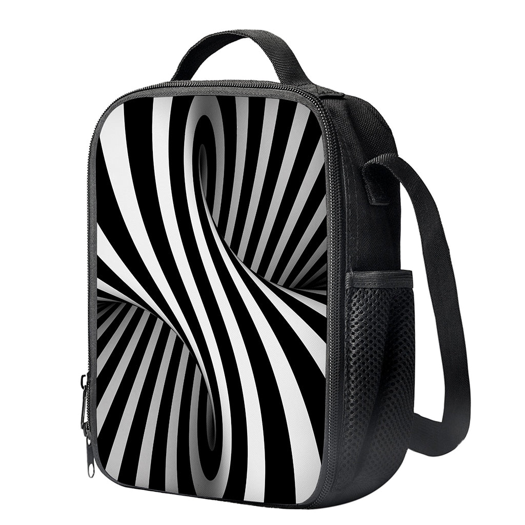 Black And White Twist Illusion Print Crossbody Lunch Bag