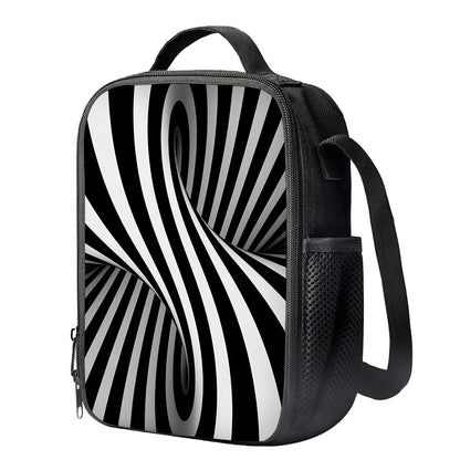 Black And White Twist Illusion Print Crossbody Lunch Bag