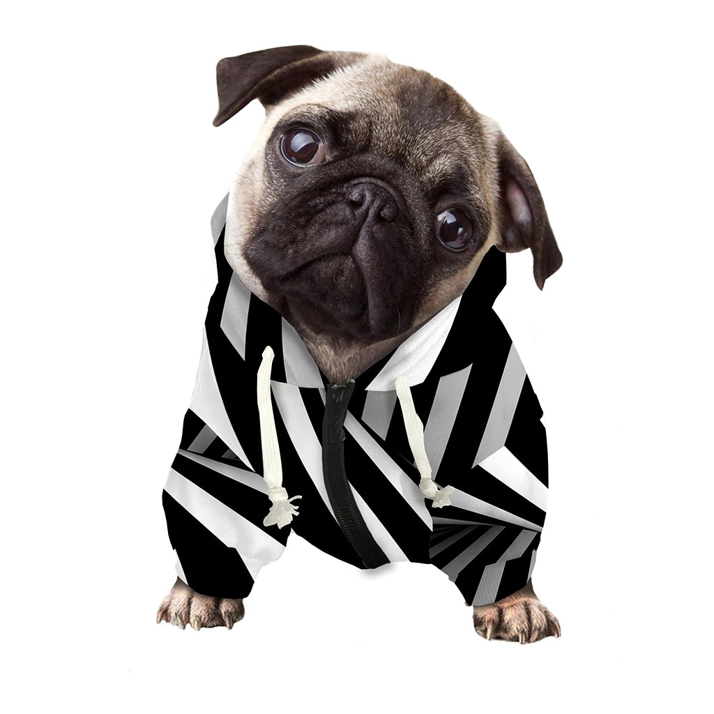 Black And White Twist Illusion Print Dog Zip Up Hoodie